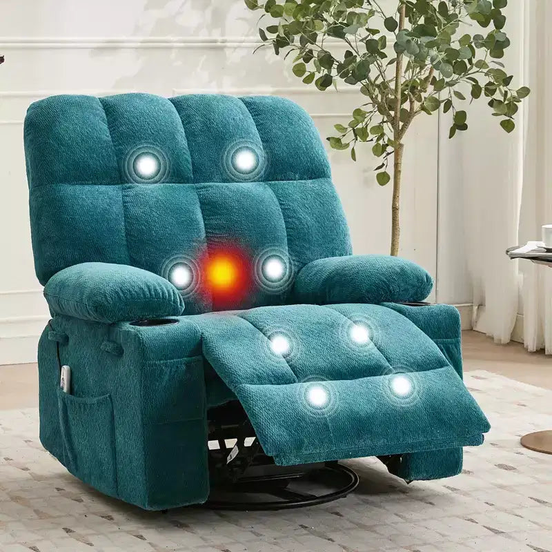 GustoWave Oversized Massage Recliner Chair with Heat, Manual Swivel Rocker, Lumbar Support, Dual Cup Holders, Side Pockets, Living Room