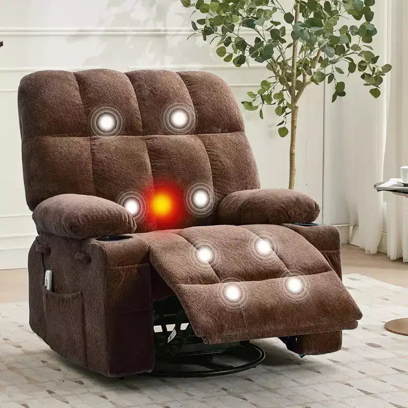 Oversized Massage Recliner Chair with Heat, Manual Swivel Rocker, Lumbar Support, Dual Cup Holders, Side Pockets