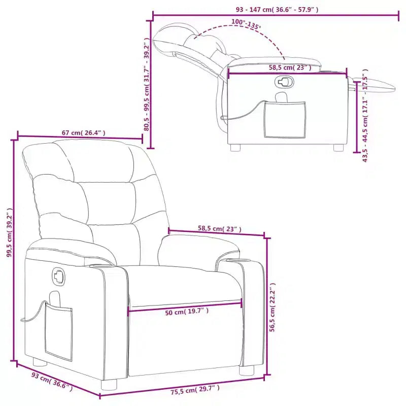Massage Recliner Chair, Cream Fabric, 6-Point Vibration, Manual Recline, Cup Holders