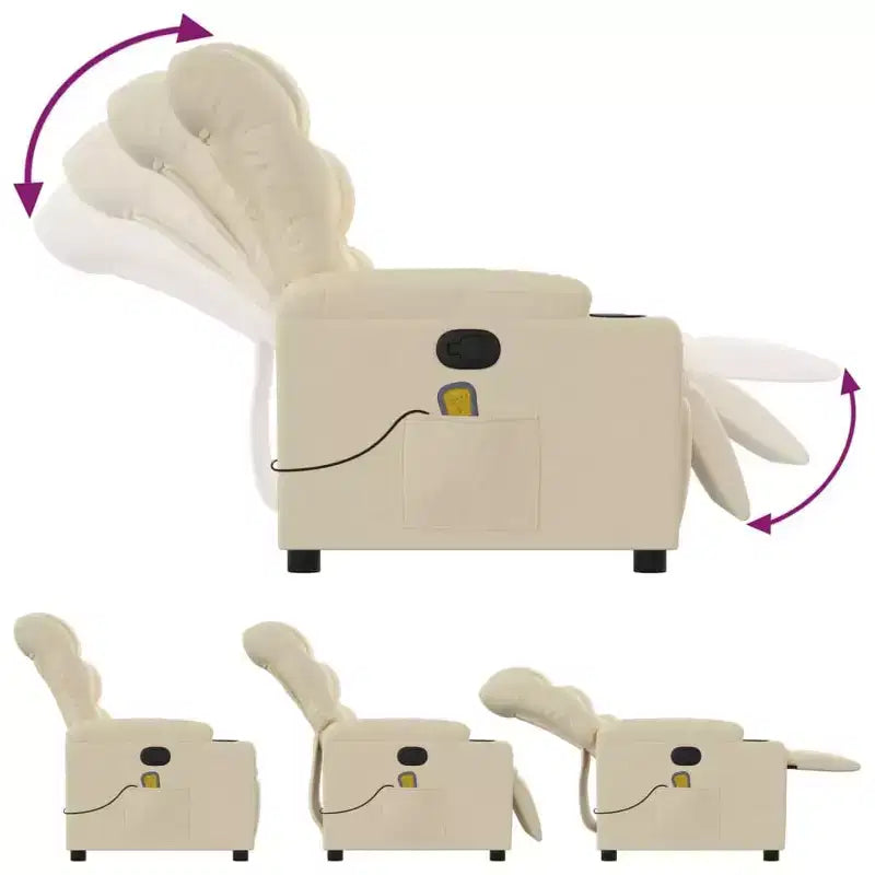 Massage Recliner Chair, Cream Fabric, 6-Point Vibration, Manual Recline, Cup Holders