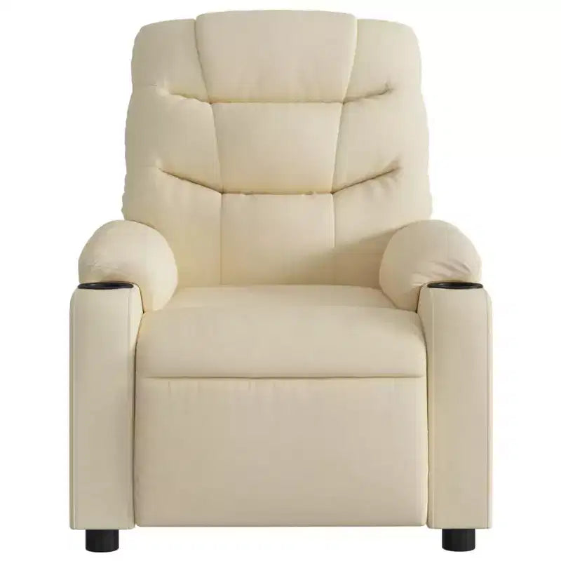 Massage Recliner Chair, Cream Fabric, 6-Point Vibration, Manual Recline, Cup Holders