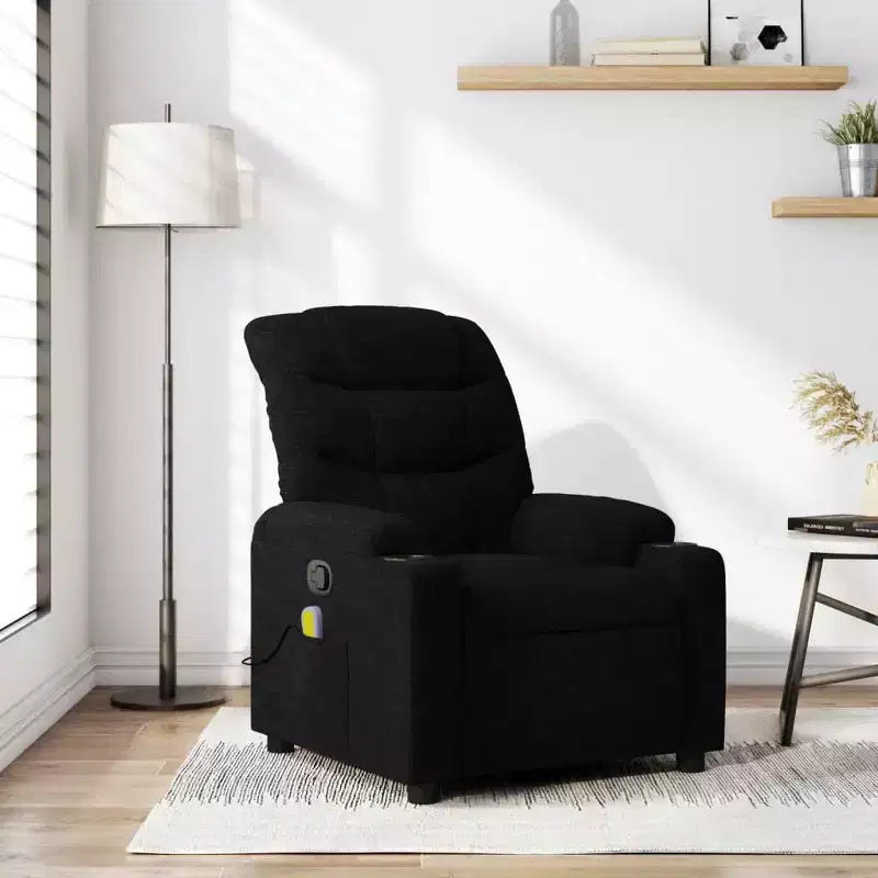 Massage Recliner Chair, Cream Fabric, 6-Point Vibration, Manual Recline, Cup Holders