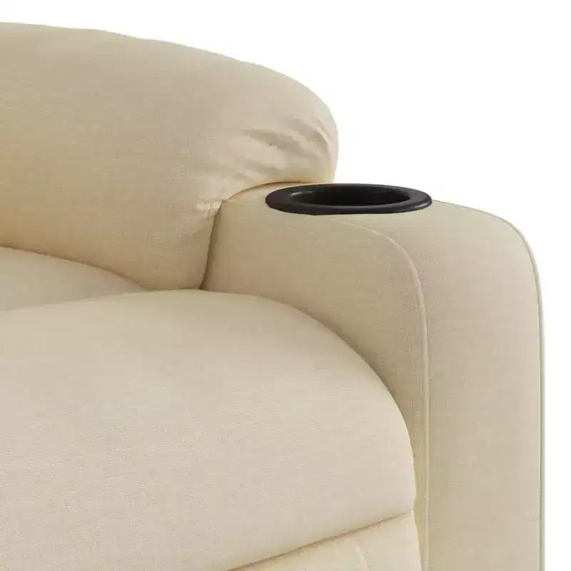 Massage Recliner Chair, Cream Fabric, 6-Point Vibration, Manual Recline, Cup Holders