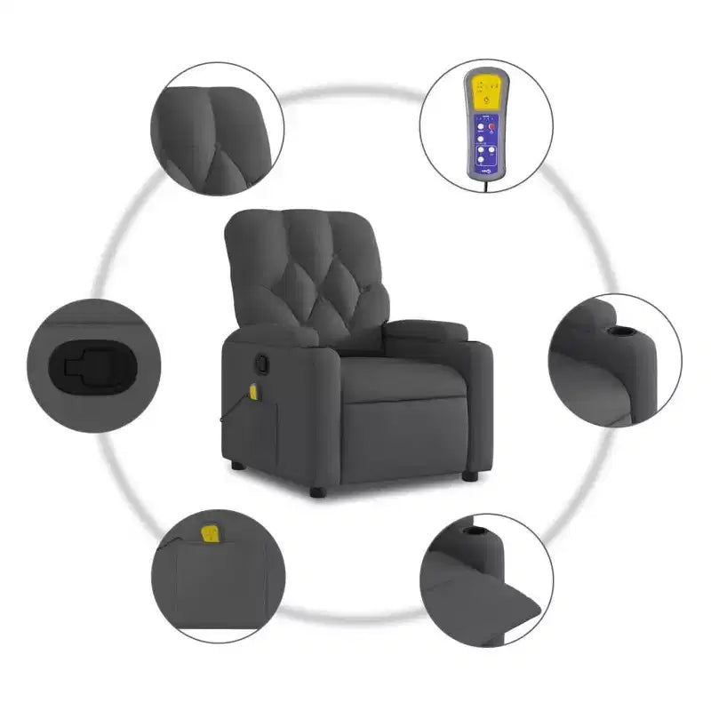 Massage Recliner Chair, Cream Fabric, 6-Point Vibration, Manual Recline, Cup Holders