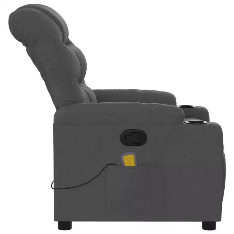 Massage Recliner Chair, Cream Fabric, 6-Point Vibration, Manual Recline, Cup Holders