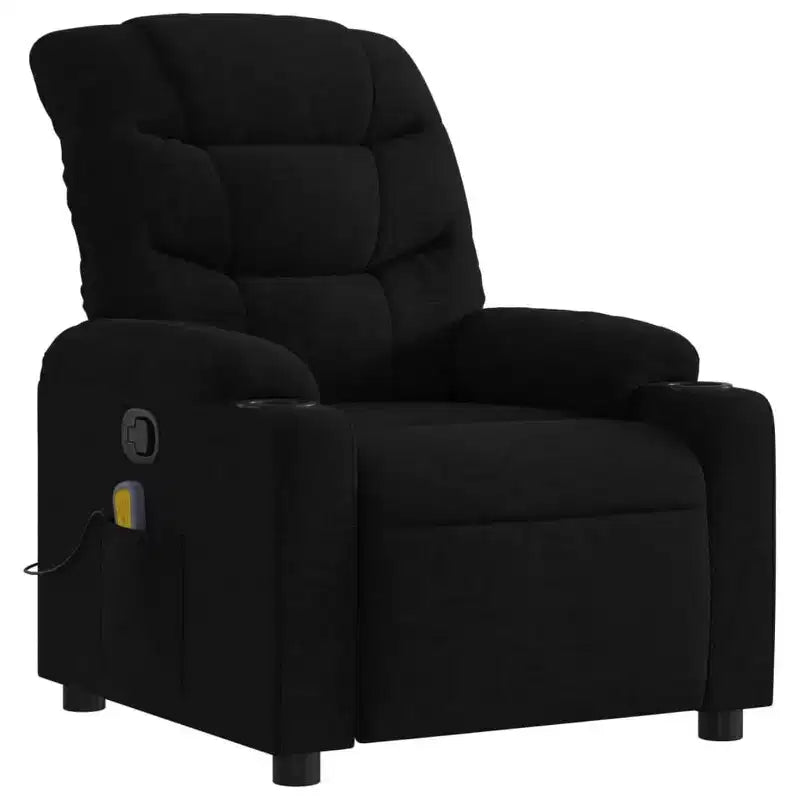 Massage Recliner Chair, Cream Fabric, 6-Point Vibration, Manual Recline, Cup Holders