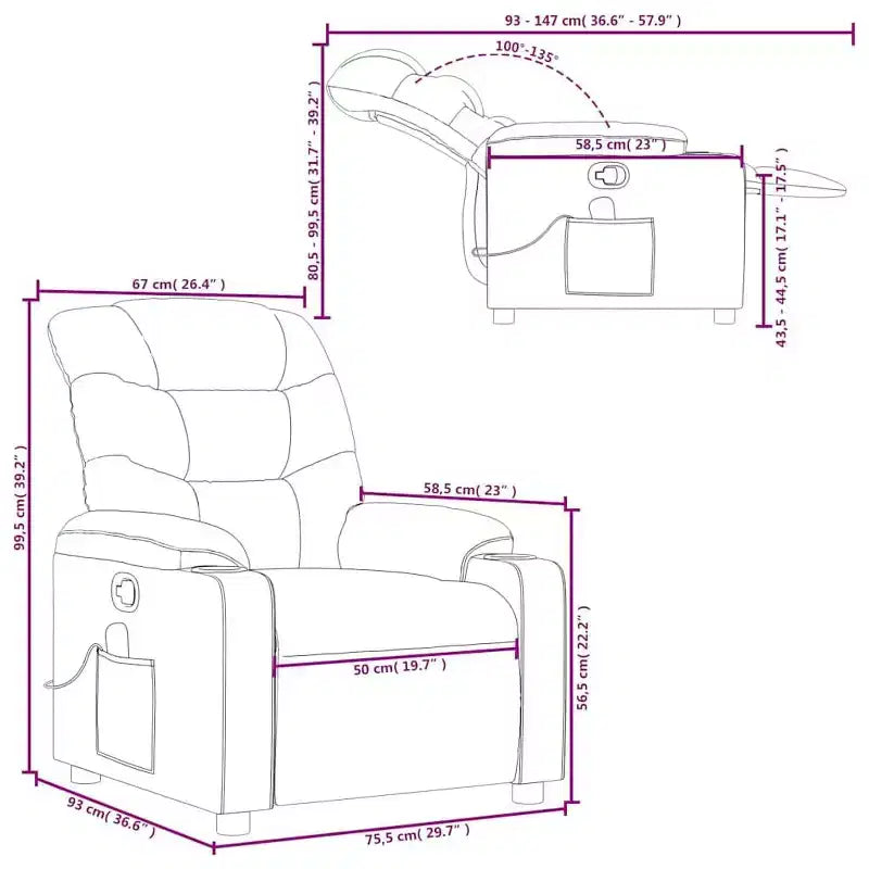 Massage Recliner Chair, Cream Fabric, 6-Point Vibration, Manual Recline, Cup Holders