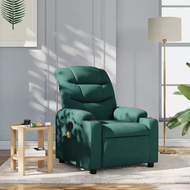 Massage Recliner Chair, Cream Fabric, 6-Point Vibration, Manual Recline, Cup Holders