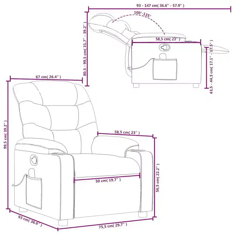 Massage Recliner Chair, Cream Fabric, 6-Point Vibration, Manual Recline, Cup Holders