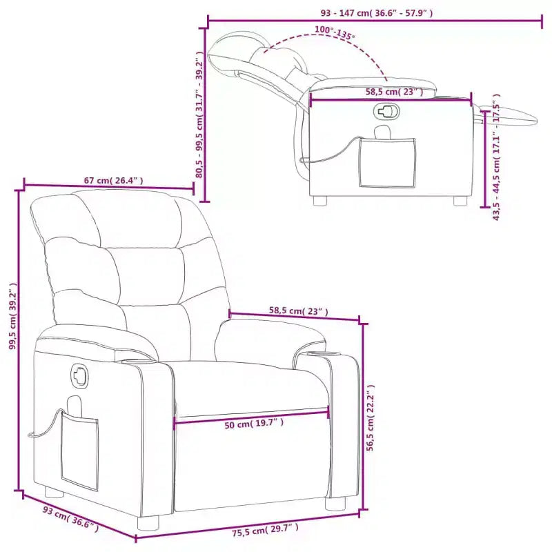 Massage Recliner Chair, Cream Fabric, 6-Point Vibration, Manual Recline, Cup Holders