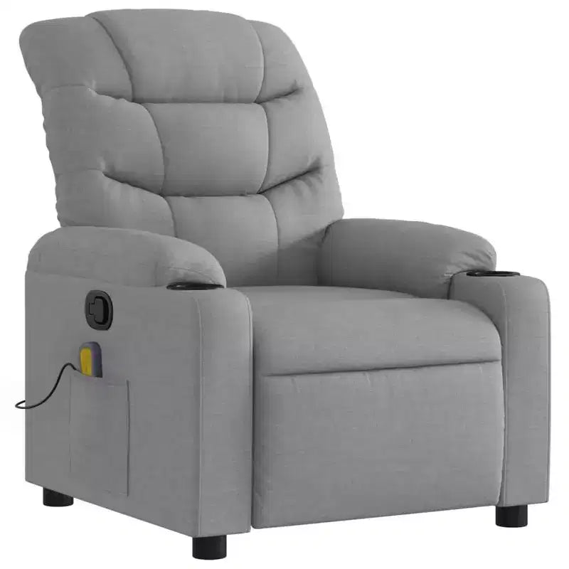 Massage Recliner Chair, Cream Fabric, 6-Point Vibration, Manual Recline, Cup Holders