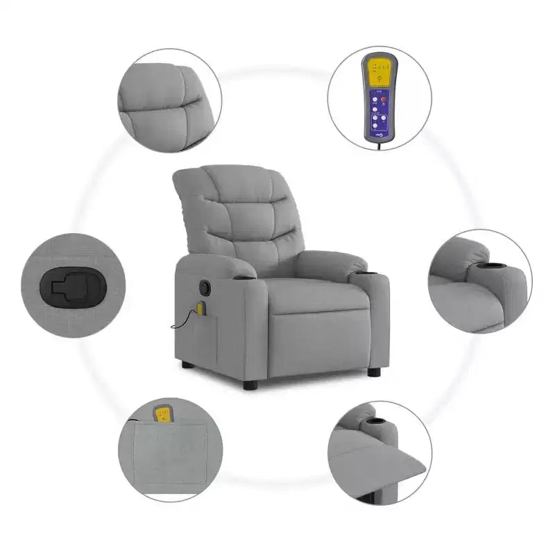 Massage Recliner Chair, Cream Fabric, 6-Point Vibration, Manual Recline, Cup Holders