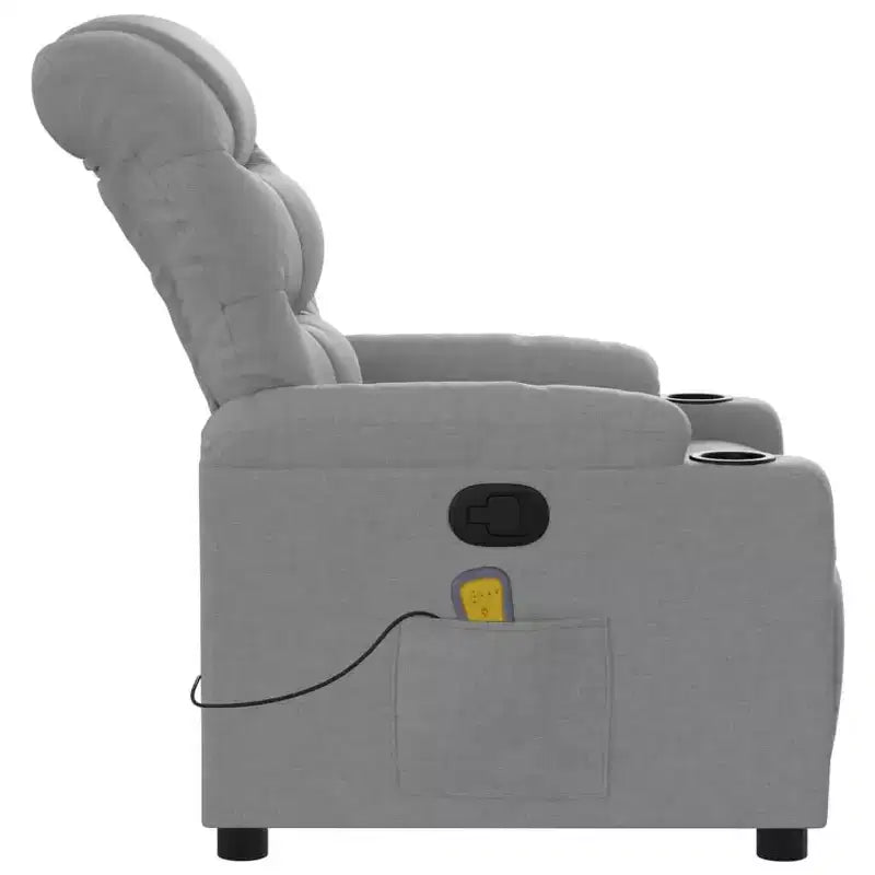 Massage Recliner Chair, Cream Fabric, 6-Point Vibration, Manual Recline, Cup Holders