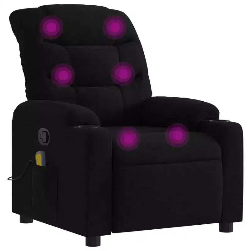 Massage Recliner Chair, Cream Fabric, 6-Point Vibration, Manual Recline, Cup Holders