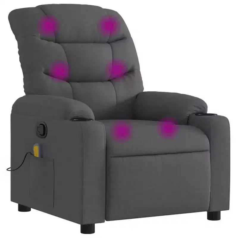 Massage Recliner Chair, Cream Fabric, 6-Point Vibration, Manual Recline, Cup Holders