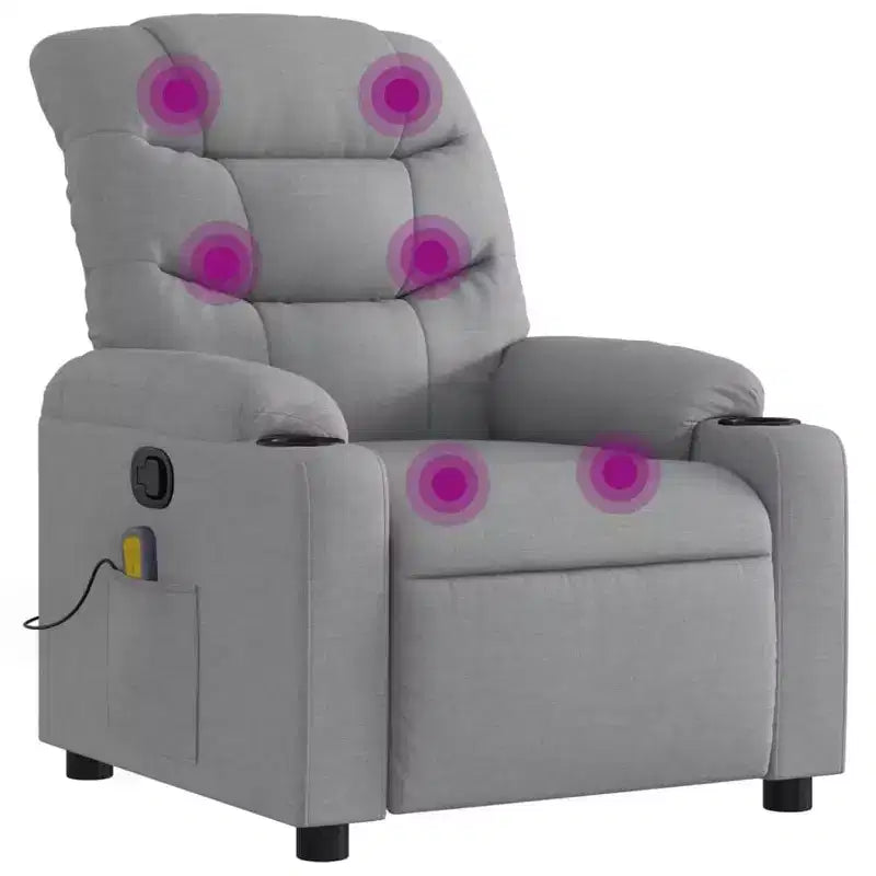 Massage Recliner Chair, Cream Fabric, 6-Point Vibration, Manual Recline, Cup Holders
