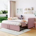 MAYEERTY Twin Size Upholstered Daybed, Pop Up Trundle, Bedroom, Pink