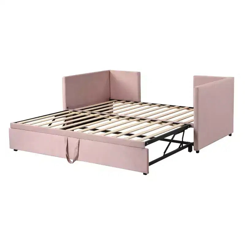 Twin Size Upholstered Daybed with Pop Up Trundle, Bedroom, Pink