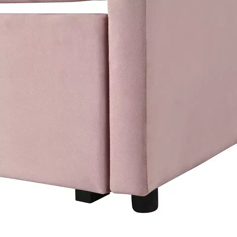 Twin Size Upholstered Daybed with Pop Up Trundle, Bedroom, Pink