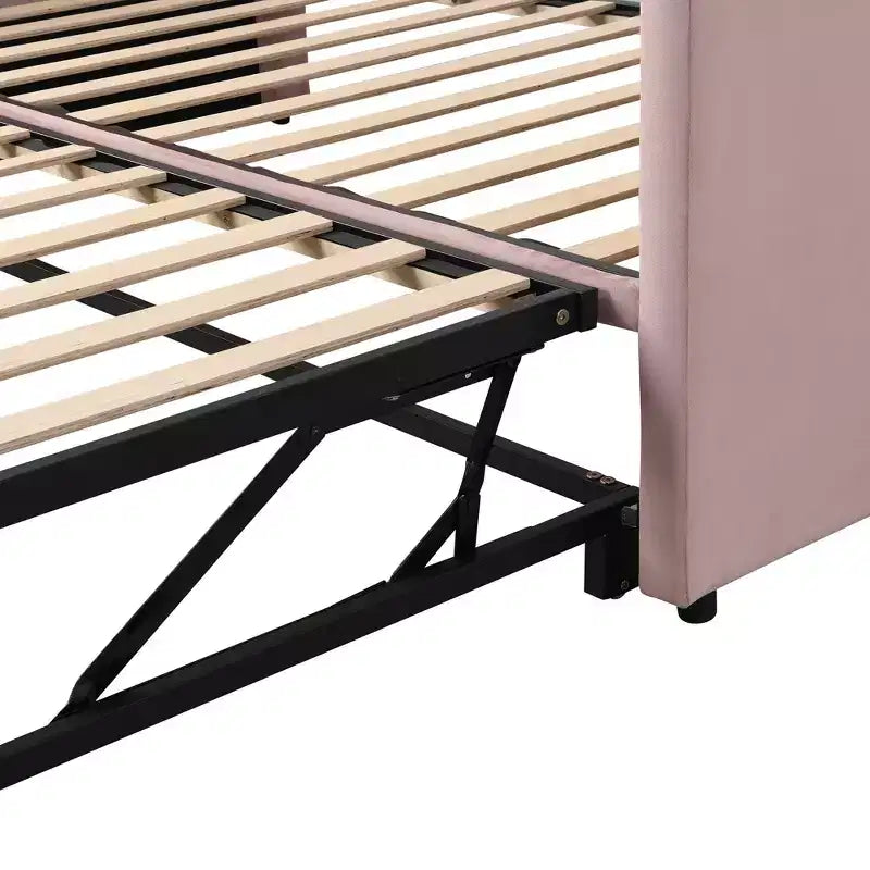 Twin Size Upholstered Daybed with Pop Up Trundle, Bedroom, Pink