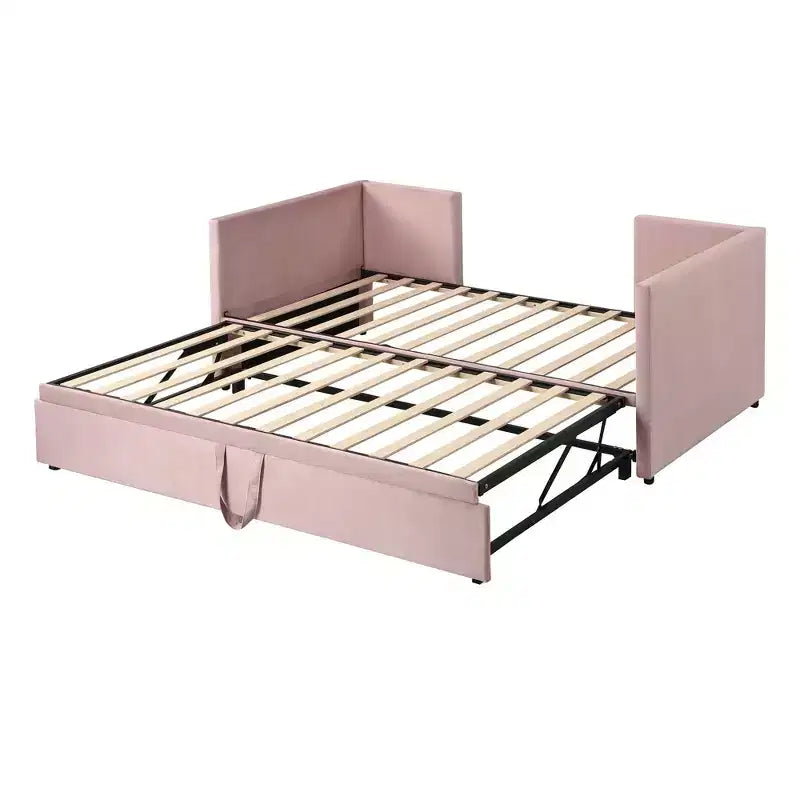 Twin Size Upholstered Daybed with Pop Up Trundle, Bedroom, Pink