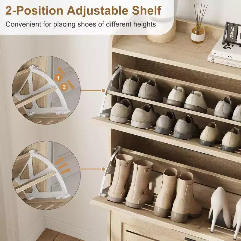 Shoe Storage Cabinet With 3 Flip Drawers, Freestanding Hidden Shoe Organizer, Wooden Slim Narrow Shoe Rack Cabinet For Hallway Living Room