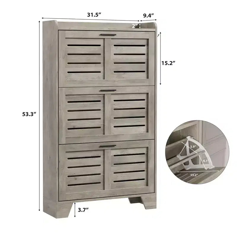 Shoe Storage Cabinet With 3 Flip Drawers, Freestanding Hidden Shoe Organizer, Wooden Slim Narrow Shoe Rack Cabinet For Hallway Living Room