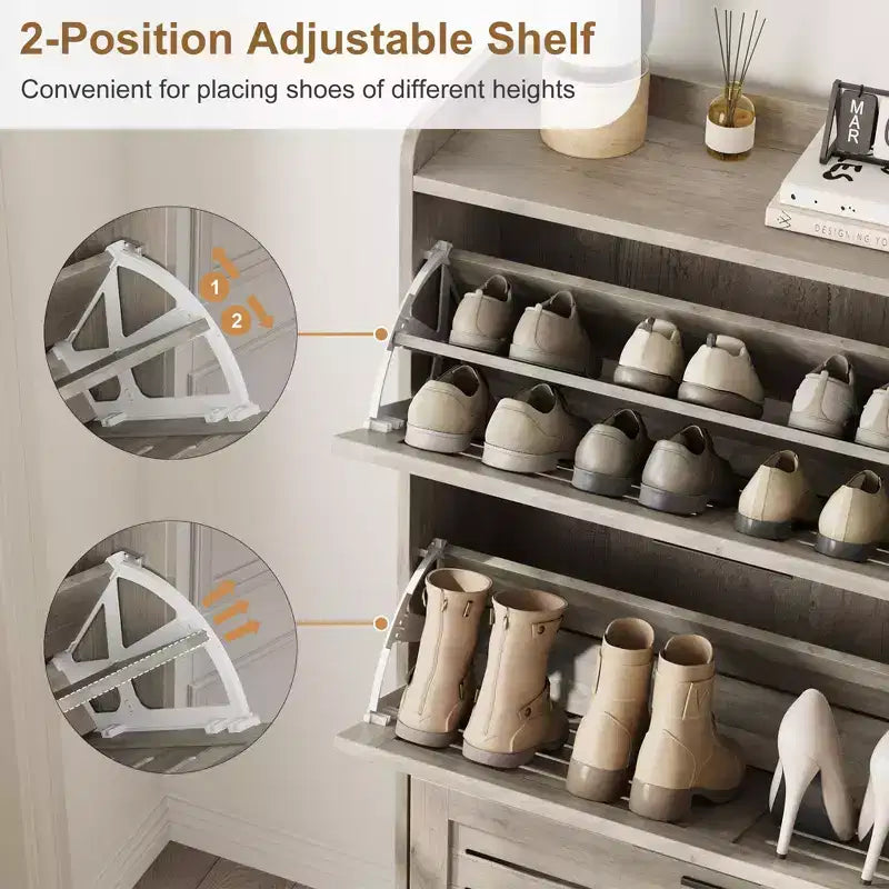 Shoe Storage Cabinet With 3 Flip Drawers, Freestanding Hidden Shoe Organizer, Wooden Slim Narrow Shoe Rack Cabinet For Hallway Living Room