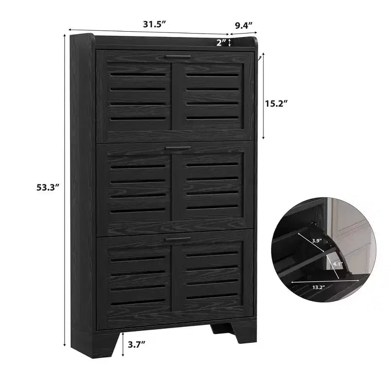 Shoe Storage Cabinet With 3 Flip Drawers, Freestanding Hidden Shoe Organizer, Wooden Slim Narrow Shoe Rack Cabinet For Hallway Living Room