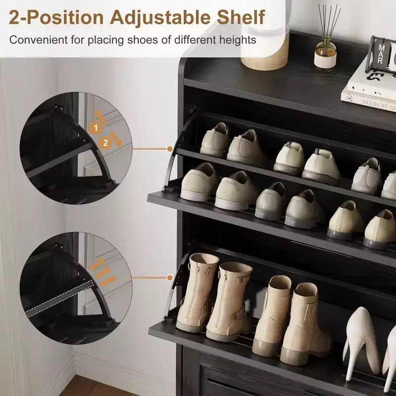 Shoe Storage Cabinet With 3 Flip Drawers, Freestanding Hidden Shoe Organizer, Wooden Slim Narrow Shoe Rack Cabinet For Hallway Living Room