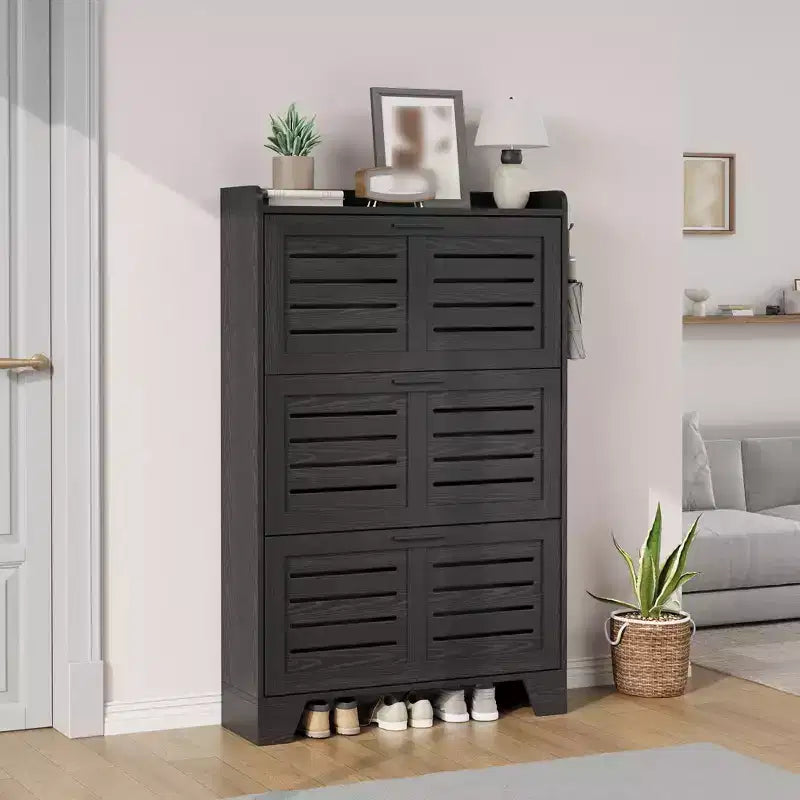 Shoe Storage Cabinet With 3 Flip Drawers, Freestanding Hidden Shoe Organizer, Wooden Slim Narrow Shoe Rack Cabinet For Hallway Living Room