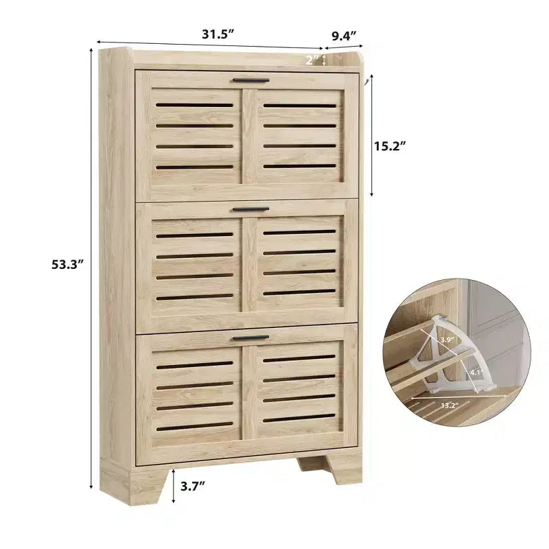 Shoe Storage Cabinet With 3 Flip Drawers, Freestanding Hidden Shoe Organizer, Wooden Slim Narrow Shoe Rack Cabinet For Hallway Living Room