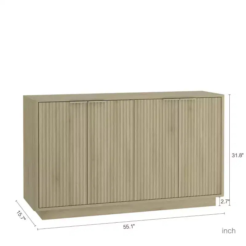 55" Modern Fluted Sideboard Buffet Cabinet with Doors and Adjustable Shelves, Storage Cabinet for Entryway, Dining Room or Living Room