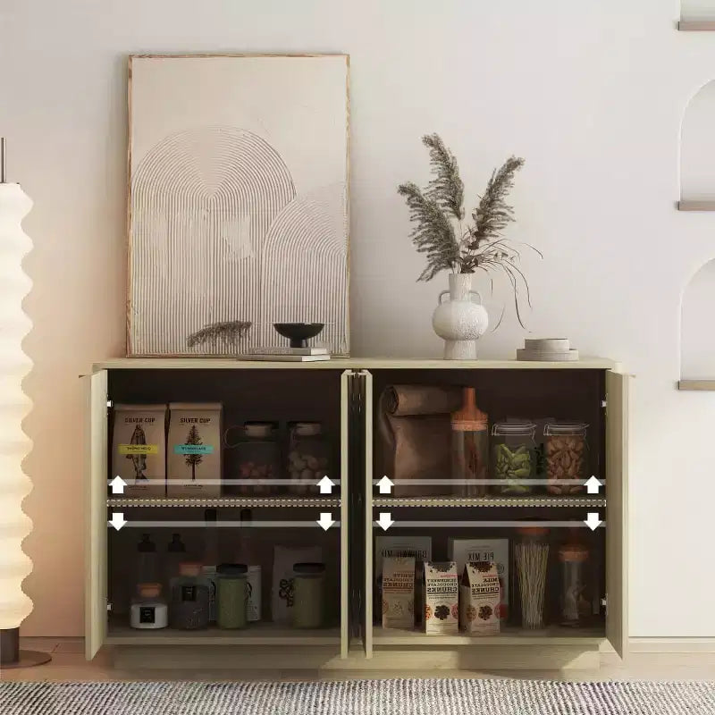 55" Modern Fluted Sideboard Buffet Cabinet with Doors and Adjustable Shelves, Storage Cabinet for Entryway, Dining Room or Living Room