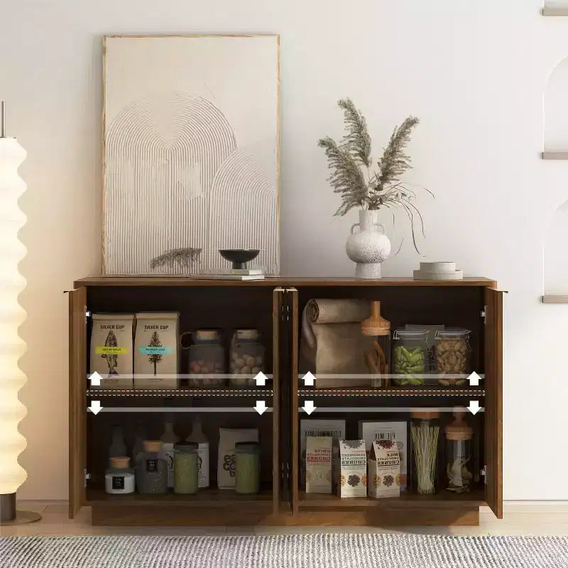 55" Modern Fluted Sideboard Buffet Cabinet with Doors and Adjustable Shelves, Storage Cabinet for Entryway, Dining Room or Living Room