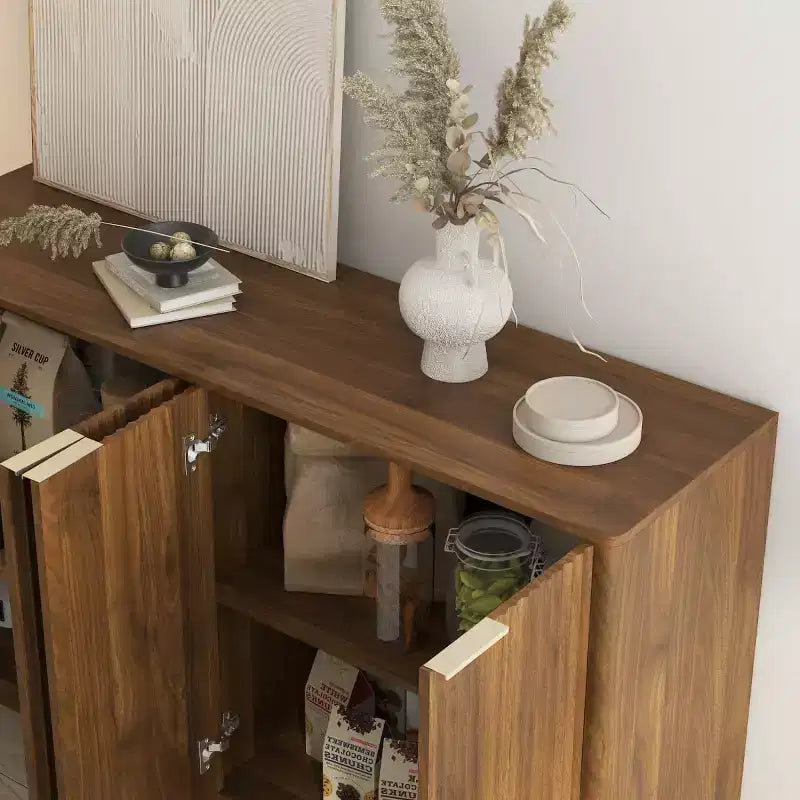 55" Modern Fluted Sideboard Buffet Cabinet with Doors and Adjustable Shelves, Storage Cabinet for Entryway, Dining Room or Living Room