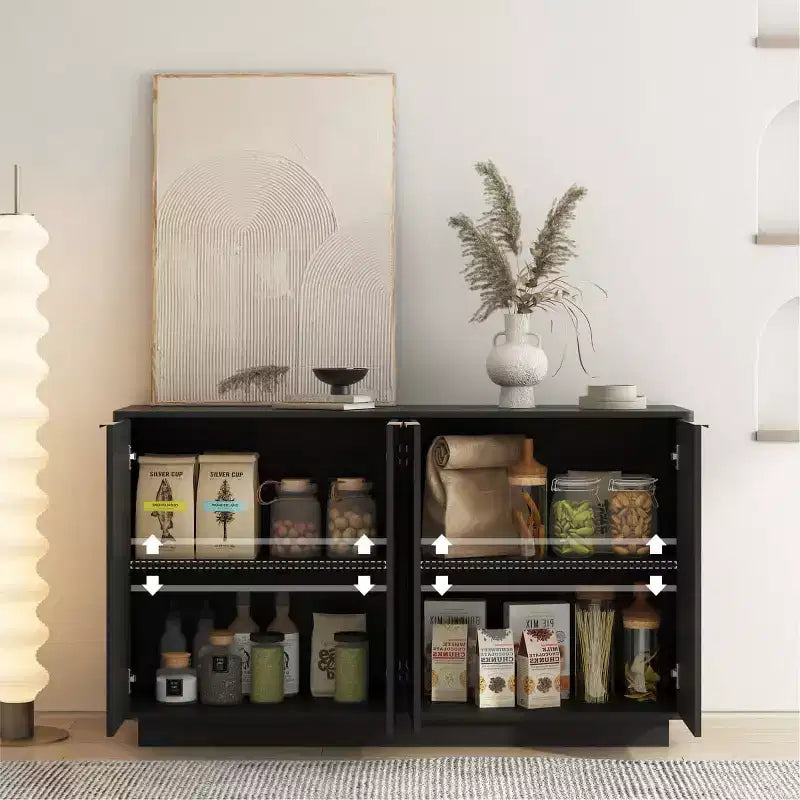 55" Modern Fluted Sideboard Buffet Cabinet with Doors and Adjustable Shelves, Storage Cabinet for Entryway, Dining Room or Living Room