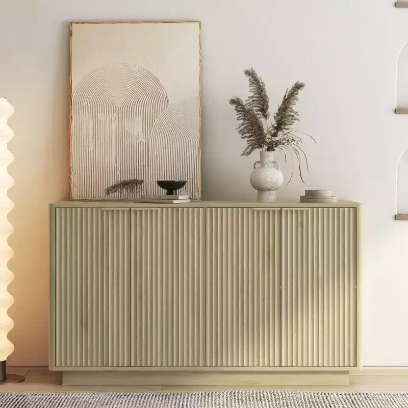 55" Modern Fluted Sideboard Buffet Cabinet with Doors and Adjustable Shelves, Storage Cabinet for Entryway, Dining Room or Living Room