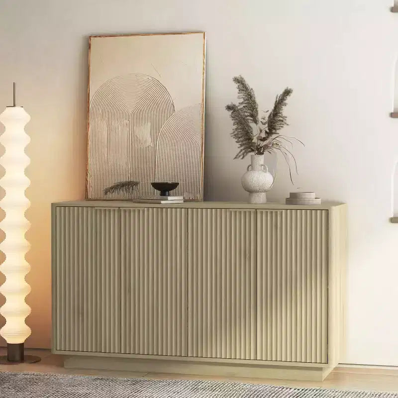55" Modern Fluted Sideboard Buffet Cabinet with Doors and Adjustable Shelves, Storage Cabinet for Entryway, Dining Room or Living Room