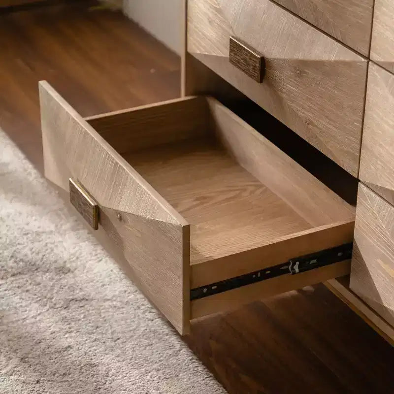 Modern 6-Drawer Dresser with Geometric Carved Fronts and Gold Metal Legs, Storage Cabinet for Bedroom, Entryway or Living Room
