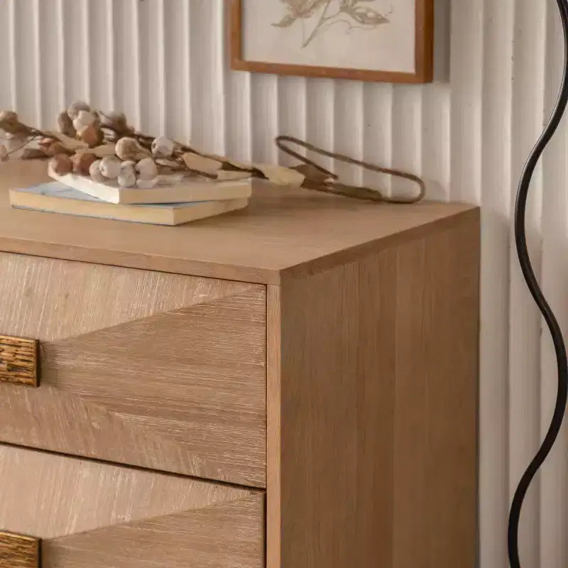 Modern 6-Drawer Dresser with Geometric Carved Fronts and Gold Metal Legs, Storage Cabinet for Bedroom, Entryway or Living Room