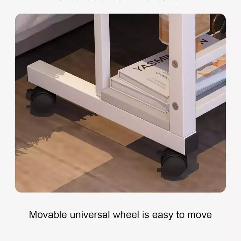 80x40cm Portable Rolling Desk  Adjustable Height Mobile Computer Desk with Storage Shelves for Home Office/Study (Small Space Solution)