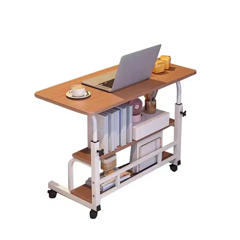 80x40cm Portable Rolling Desk  Adjustable Height Mobile Computer Desk with Storage Shelves for Home Office/Study (Small Space Solution)