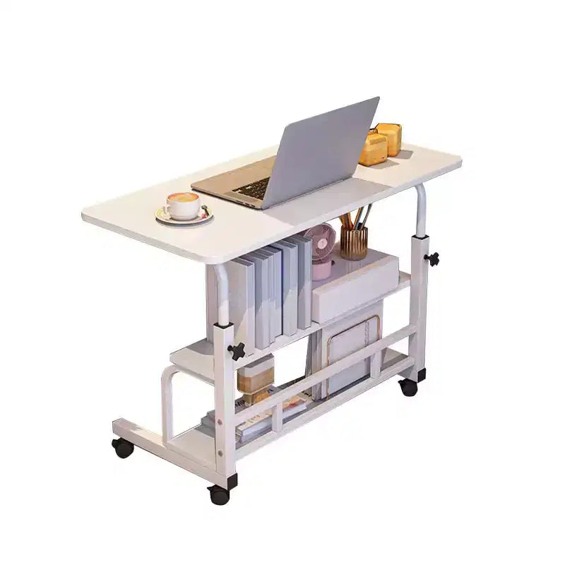 80x40cm Portable Rolling Desk  Adjustable Height Mobile Computer Desk with Storage Shelves for Home Office/Study (Small Space Solution)