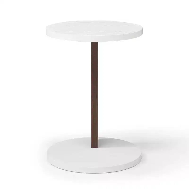 Small End Table, Rustic Round 2-Tier Side Table, Living Room Couch Tray Table, Modern C-Shaped Couch Table with Wood Frame White+Walnut