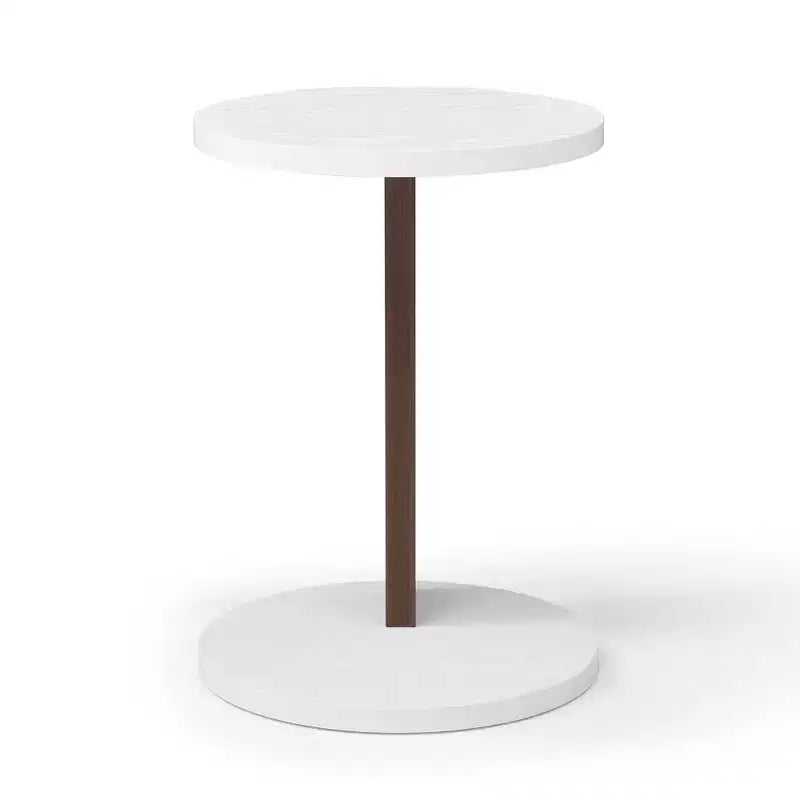 Small End Table, Rustic Round 2-Tier Side Table, Living Room Couch Tray Table, Modern C-Shaped Couch Table with Wood Frame White+Walnut