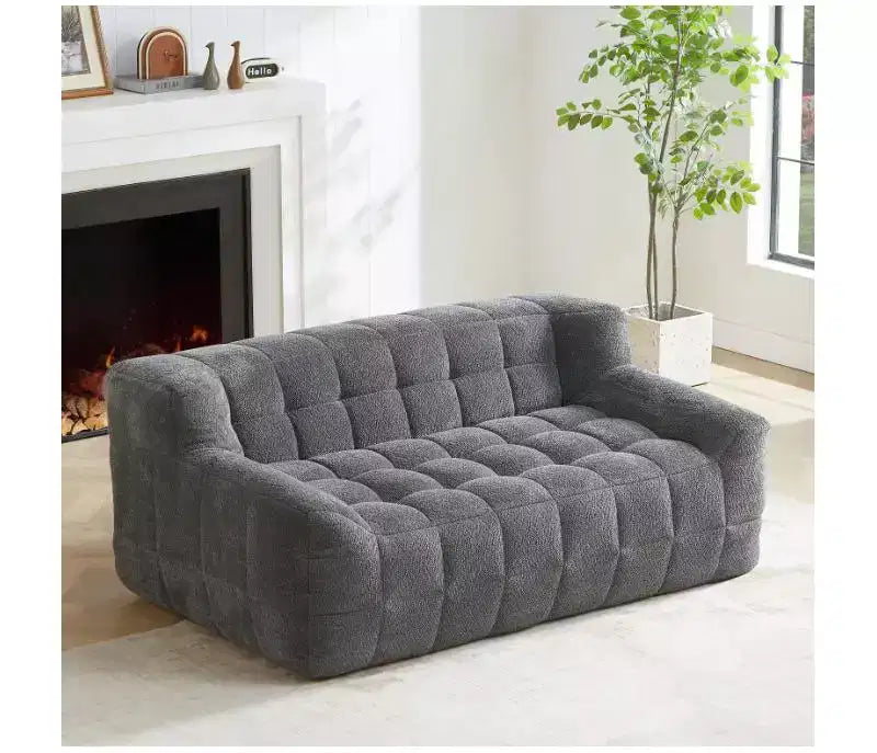 Comfy 2-Seater Deep Seat Corduroy LoveseatTufted Cloud Sofa, Upholstered, No Assembly Needed, Grey, for Living Room, Bedroom, or Small Space