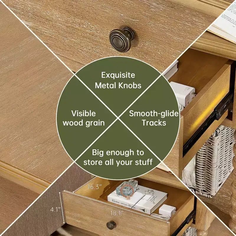 Farmhouse Nightstand with Drawer & Open Shelf, 24" Cube Side Table for Bedroom, Beige/Black