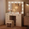 47" Makeup Vanity Desk with Mirror & Lights, Power Outlet, 3 Light Modes, 9 Drawers, 1 Door, White