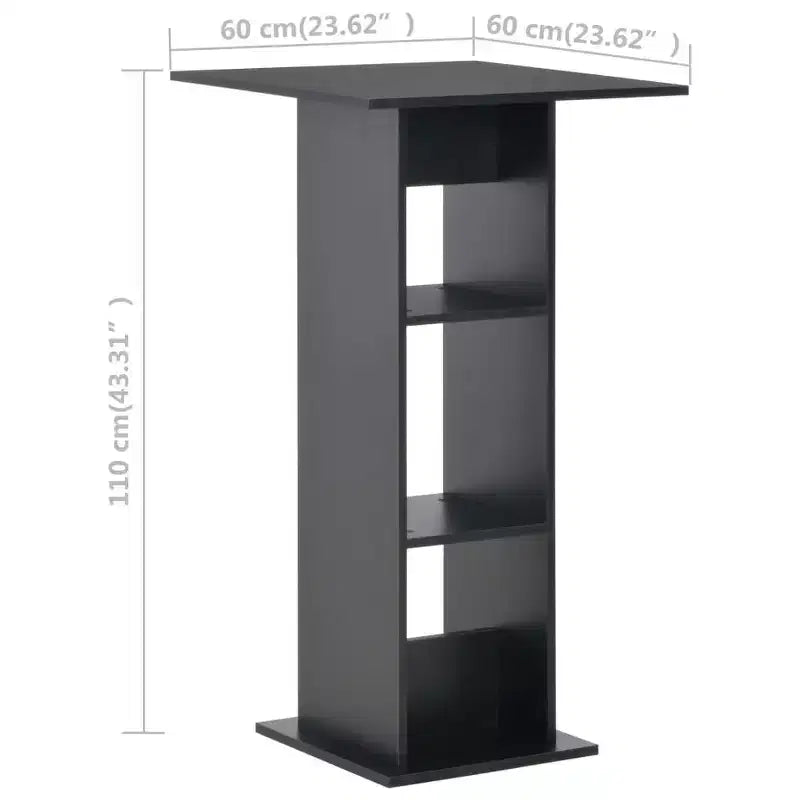 Bar Table, Black Engineered Wood, Tall Sleek Square Design